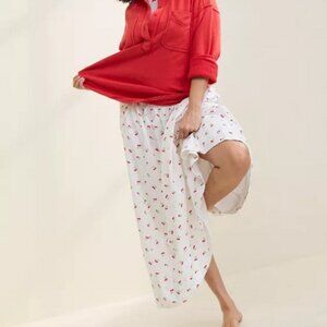 Aerie The New Essential White Maxi Skirt with Cherry Print